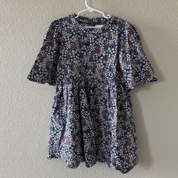 SHOP THE MINT Girls Time goes by Navy Blue Ditsy Floral Scalloped Dress sz Small - Picture 2 of 8